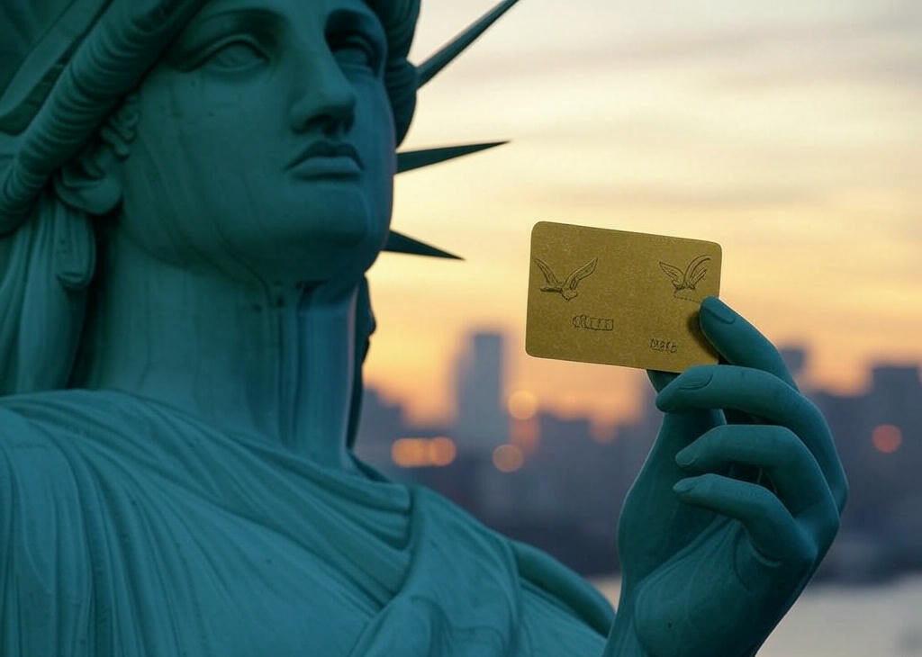 Conceptual gold card reading 'Trump Gold Card,' signifying a proposed U.S. visa program for high-net-worth foreign investors.